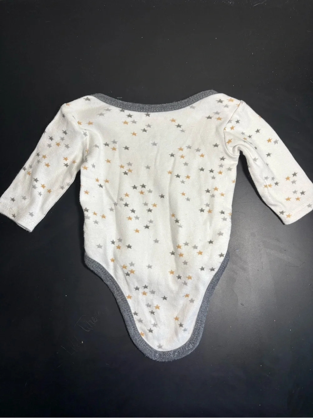 Carter's White Long-Sleeve One-Piece with Gray Trim & Gold Accents